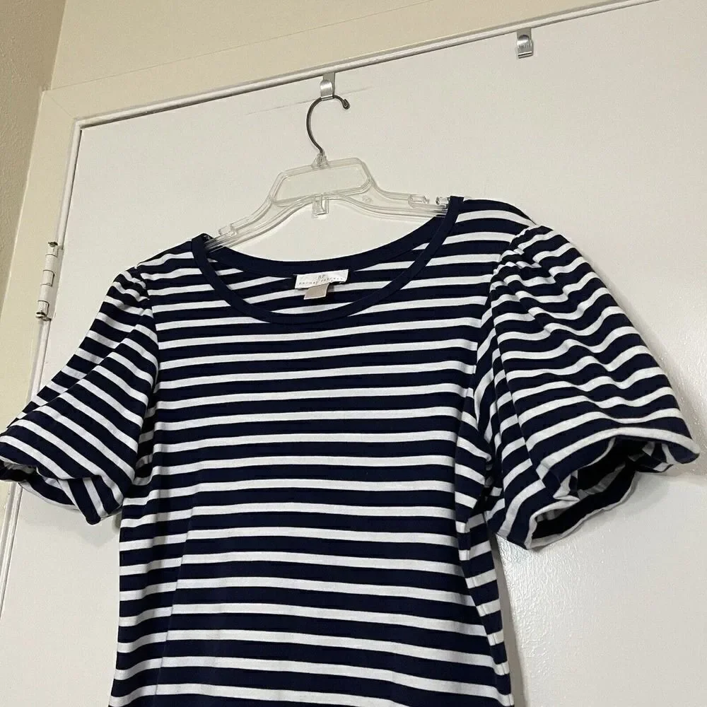 Rachel Parcell navy Stripe cotton Bubble Sleeve T-Shirt Dress size Small - Picture 3 of 8